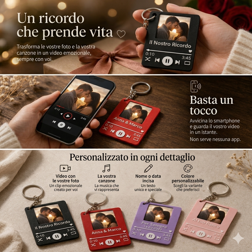 Portachiavi NFC “Il Nostro Ricordo” – Video, Musica & Foto Personalizzata