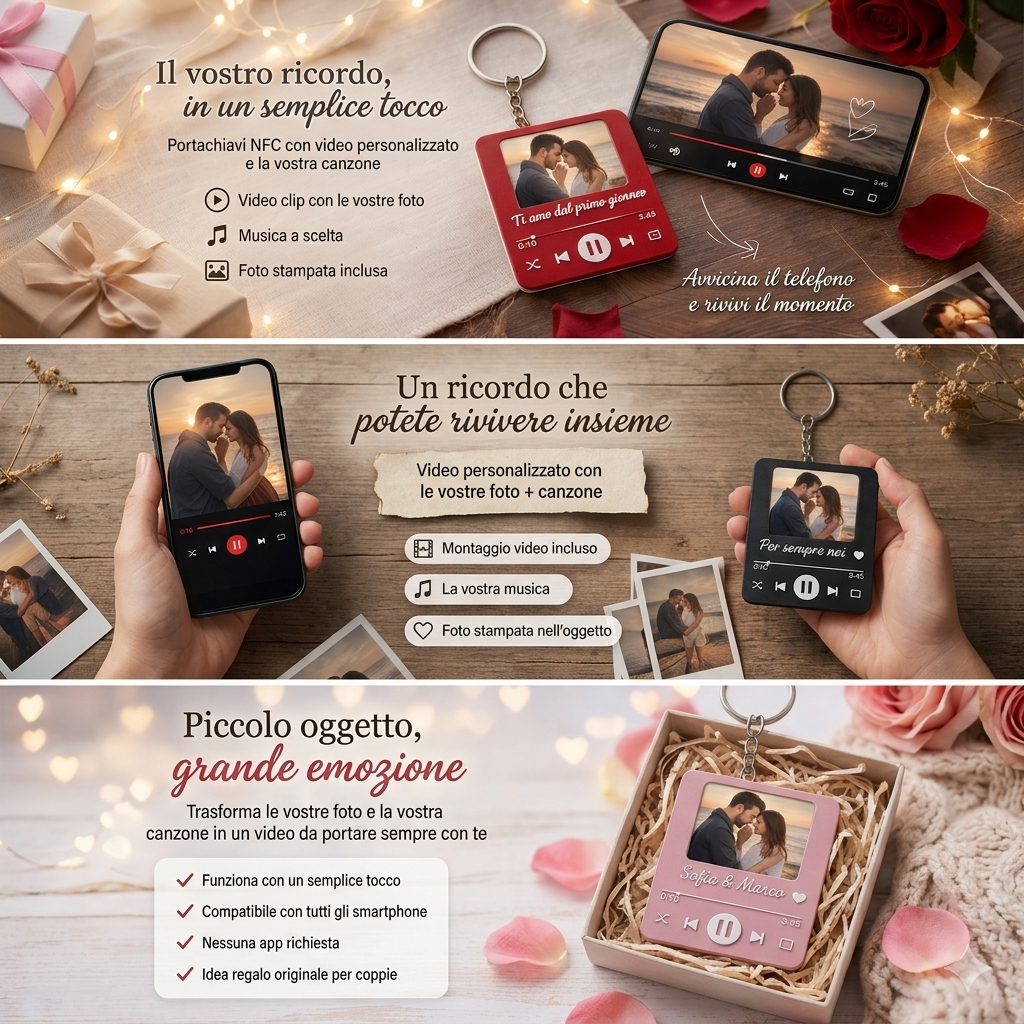 Portachiavi NFC “Il Nostro Ricordo” – Video, Musica & Foto Personalizzata